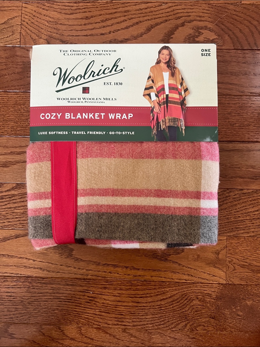 Woolrich Striped Blanket Cape - Pink, Tan & Brown